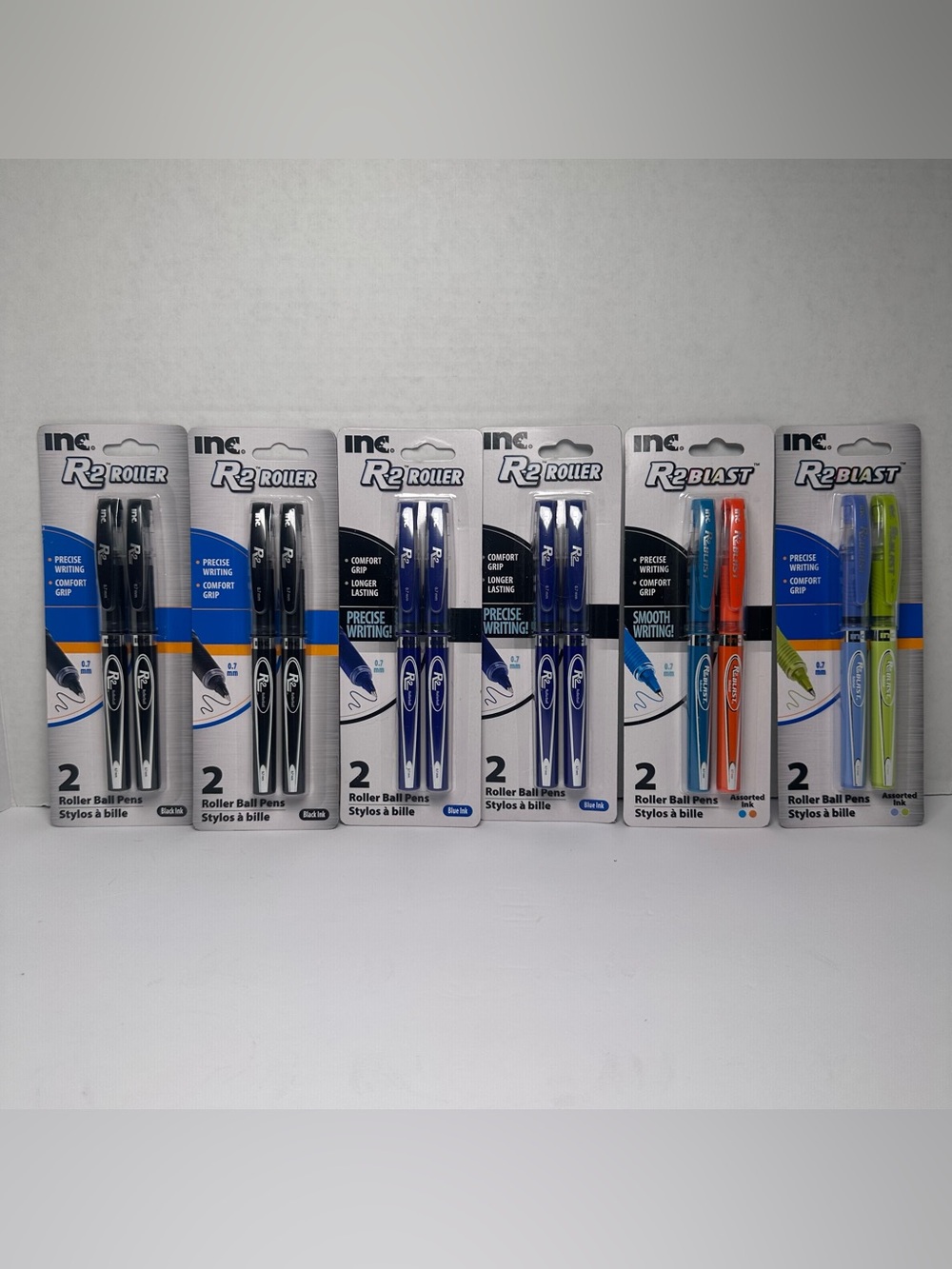 Inc R-2 Blast Roller Ball Pens Precise Writing Comfort Grip Black Blue Multi